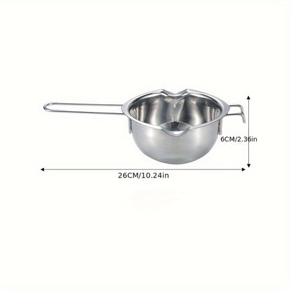 1 piece of a double boiler pot that can be used as a chocolate melting pot or butter warmer. Perfect for oil heating, wax melting and other cooking needs. A versatile kitchen utensil and gadget to add to your collection of kitchen accessories.