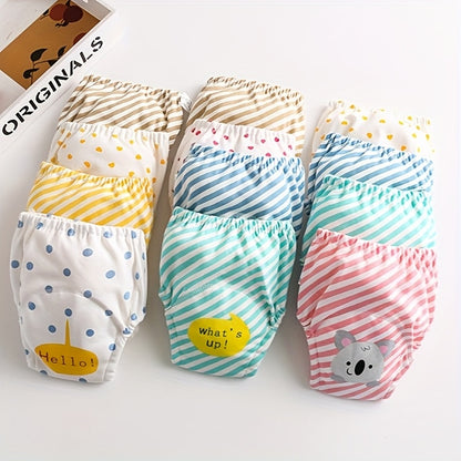 Yellow Striped Raccoon Printed Baby Cloth Diaper Cover - Waterproof, Washable, Reusable Training Pants with Snaps. Korean Style Soft, Breathable Muslin Nappy Wrap