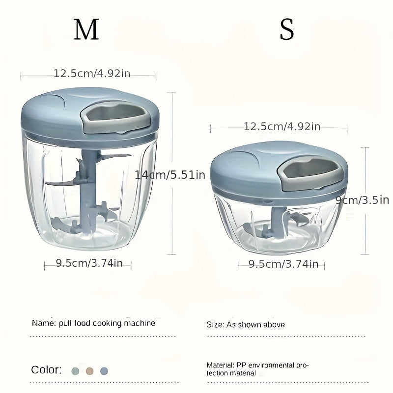 1 or 2 pieces of a versatile kitchen food processor - small and easy to use for quick meal preparation, cutting garlic and dicing vegetables - equipped with stainless steel blades, no electricity required.