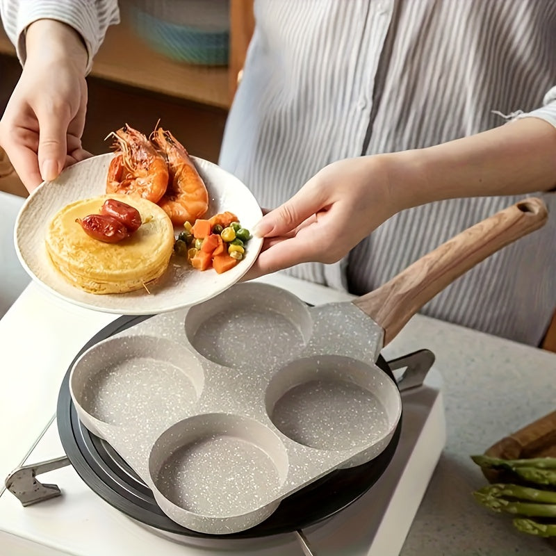 [Top Pick] 1-piece Premium Non-Stick 4-Hole Frying Pan - Great for Cooking Eggs, Burgers, & Steaks | Made of Sturdy Aluminum with Maifanshi Coating | Ideal for Breakfast & Small Dishes | Recommend Hand Washing