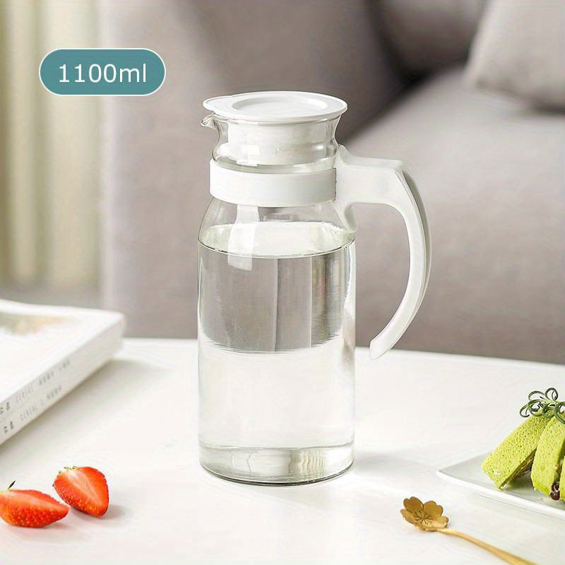 [Best-Selling] Stylish Large Glass Water Jug with Handle - Available in 800/1100/1400ml, Perfect for Cold Drinks, High-Temperature Resistant for Home Use and Kitchen Storage|Unique Handle Design|Made with Durable Borosilicate Glass