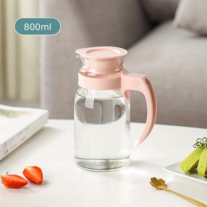 [Best-Selling] Stylish Large Glass Water Jug with Handle - Available in 800/1100/1400ml, Perfect for Cold Drinks, High-Temperature Resistant for Home Use and Kitchen Storage|Unique Handle Design|Made with Durable Borosilicate Glass