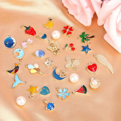 [Top Pick] 50 Vibrant Enamel Charm Collection - Variety of Gold-Plated Zinc Alloy Pendants for Creating DIY Necklaces, Bracelets & Earrings - Includes Flowers, Hearts, Animals & More, Perfect for Jewelry Making