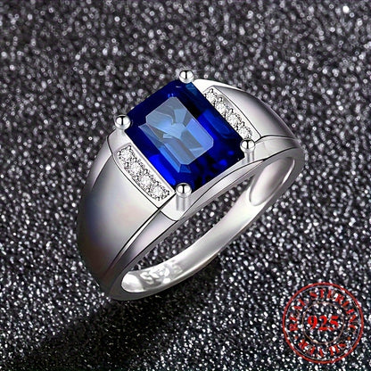 Exquisite 925 Silver Couple Rings with Synthetic Cubic Zirconia and Square Sapphire-inspired Stones. Ideal for Proposals, Banquets, Valentine's Day, Anniversaries, and Birthday Gifts for Your Loved One. Includes a Gift Box for a Perfect Present.