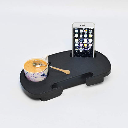 1 Oval Cup Holder for Lounge Chair, Attaches to Side of Chair, Includes Phone Slot, Cup Holder, and Snack Tray in Black