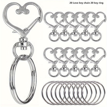 [Bestseller] Set of 40 Heart-Shaped Swivel Hooks and Key Rings - Made of Strong Zinc Alloy, Includes Lobster Clasp Spring Buckles in 4 Colors for Crafting DIY Projects, Jewelry, Lanyards, and Accessories - Ideal for Valentine's Day Creations