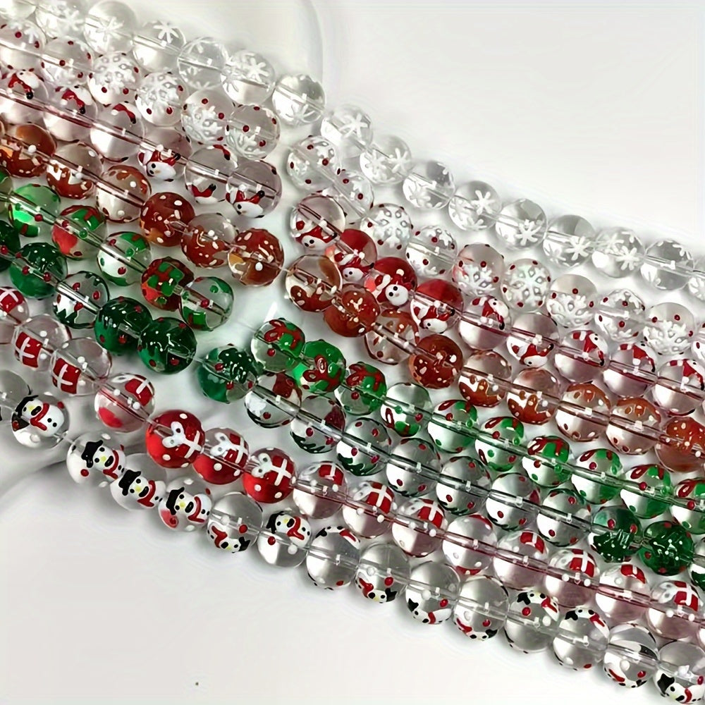 [Bestseller] Set of 15 Festive Hand-Painted Glass Beads - Featuring Christmas-themed Designs Including Santa Hats, Candy Canes, Gingerbread Men & Snowflakes in Vibrant Red, Green, and White. Perfect for DIY Jewelry Making and Christmas Crafts.