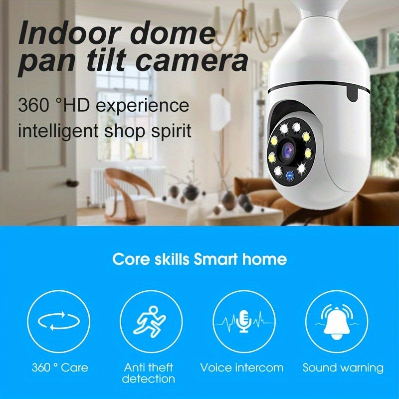 YIIYRY Smart Bulb Camera с док-станцией — простая установка, ночное видение, высокое разрешение 1080P, двойной звук, Wi-Fi для мониторинга в реальном времени и многопользовательский доступ