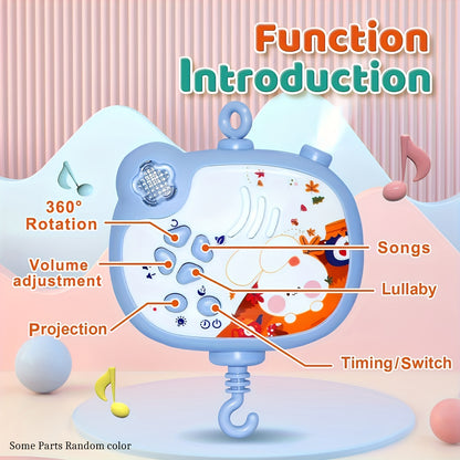 Мобиль для детской кроватки в розовом цвете с музыкой и ночниками - дистанционно управляемое вращение, проекционная игрушка для младенцев