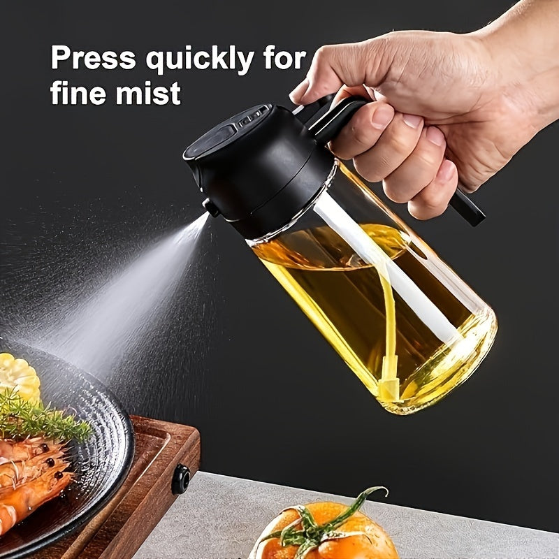 1 Piece of BPA-Free Plastic Oil Sprayer 2-in-1, 15.8oz Olive Oil Dispenser with Spray and Pour Functions. Includes a 470ml Cooking Oil Spray Bottle with Anti-Clog Filter for a Leakproof Condiment Container in the Kitchen. Ideal for Salad, Frying, and BBQ.