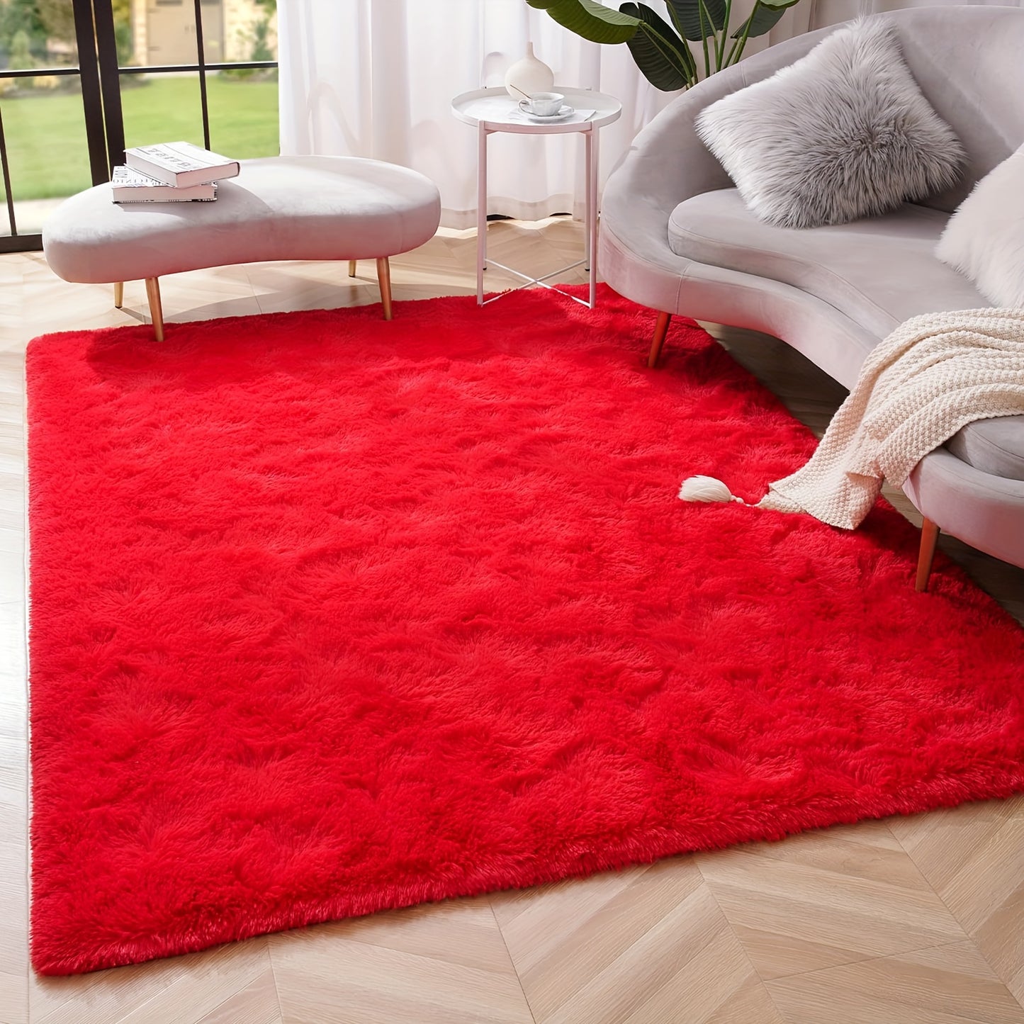 1 piece of Festive Red Living Room Area Soft Fluffy Blanket, Fluffy Non-Slip Bedroom Christmas Decoration Carpet made of Polyester, perfect for Living Room, Bedroom, and other areas of your home.