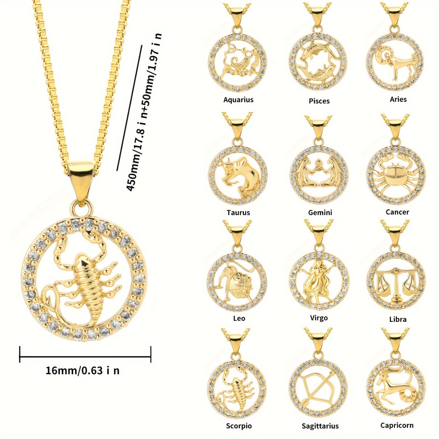 1 piece of 12 Constellations pendant, made of 18K gold-plated material. Featuring the twelve zodiac shapes in golden jewelry, this fashionable pendant necklace is perfect for men. An excellent choice for gifts, especially for Father's Day.