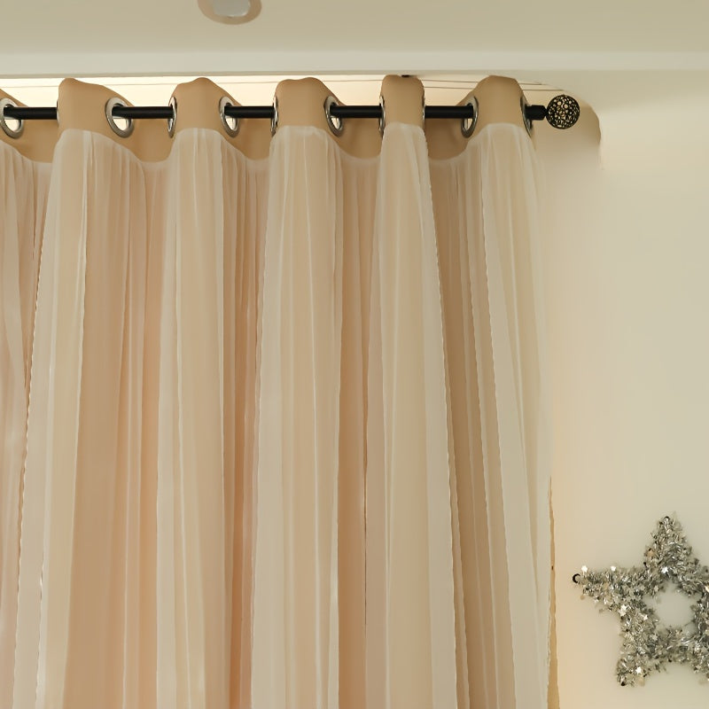 One Panel of Modern Beige Sheer Blackout Thermal Curtains with Grommet Top for Bedroom, Living Room, or Kids Room - Hand Washable Plain Weave Insulated Drapes with a Pastoral Theme - Made of Unlined Polyester