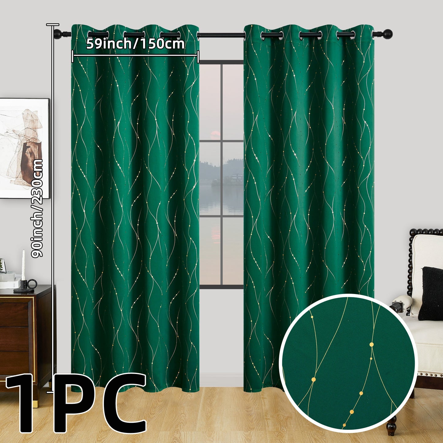 1 piece of geometric pattern curtain with heat insulating properties, featuring an oil print design for blackout purposes. This curtain has grommet top details and is suitable for home decor in the bedroom, living room, office, and study room.