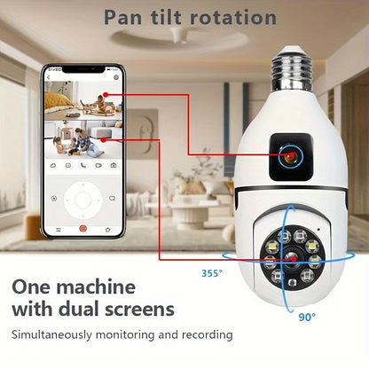 YIIYRY 1pc 360° Panoramic Light Bulb Security Camera with Dual Cameras, E27 WiFi for Home & Outdoor Surveillance. Smartphone Compatible with Smart Motion Detection, Two-Way Audio. No Battery Required, 1080p resolution perfect for Office/School/Shop use.