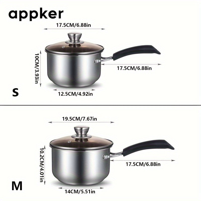 1 piece of Food Grade Stainless Steel Soup Pot with a Single Handle, ideal for heating milk and cooking meals for children. This Household Pot comes with a Glass Lid and can be used on any Induction Cooker. A versatile Kitchen Accessory perfect for small