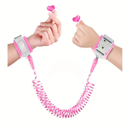 Youngsters Safety Leash: Reflective Anti-Lost Wrist Link with Key Lock & Whistle, Faux Leather, Perfect for Kids - Pink, Walking Safety Wristband Rope, Ideal Gift for Halloween, Thanksgiving, Christmas - 1pc