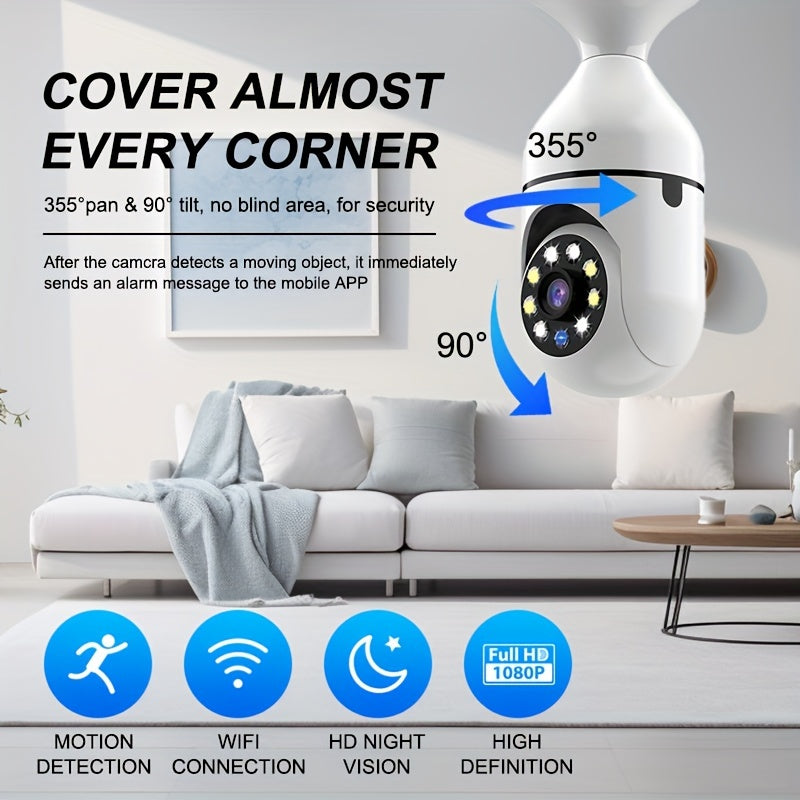 YIIYRY Smart Bulb Camera с док-станцией — простая установка, ночное видение, высокое разрешение 1080P, двойной звук, Wi-Fi для мониторинга в реальном времени и многопользовательский доступ