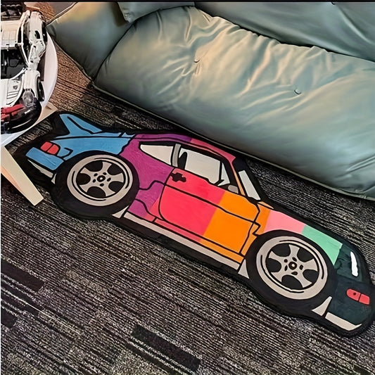 1 piece Irregular Color Car Pattern Floor Mat, Soft, Stain-resistant, Non-slip Waterproof Mat, Ideal for Living Room, Kitchen, Bedroom, Laundry Room, Room Decoration, Home Decoration, Area Rugs