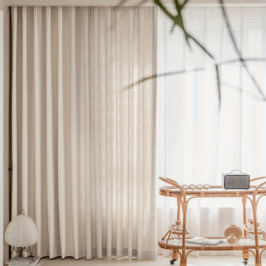 1 piece of Japanese hemp curtain in a simple light coffee color design. This solid gray curtain comes with a rod and is perfect for decorating living rooms and bedrooms.