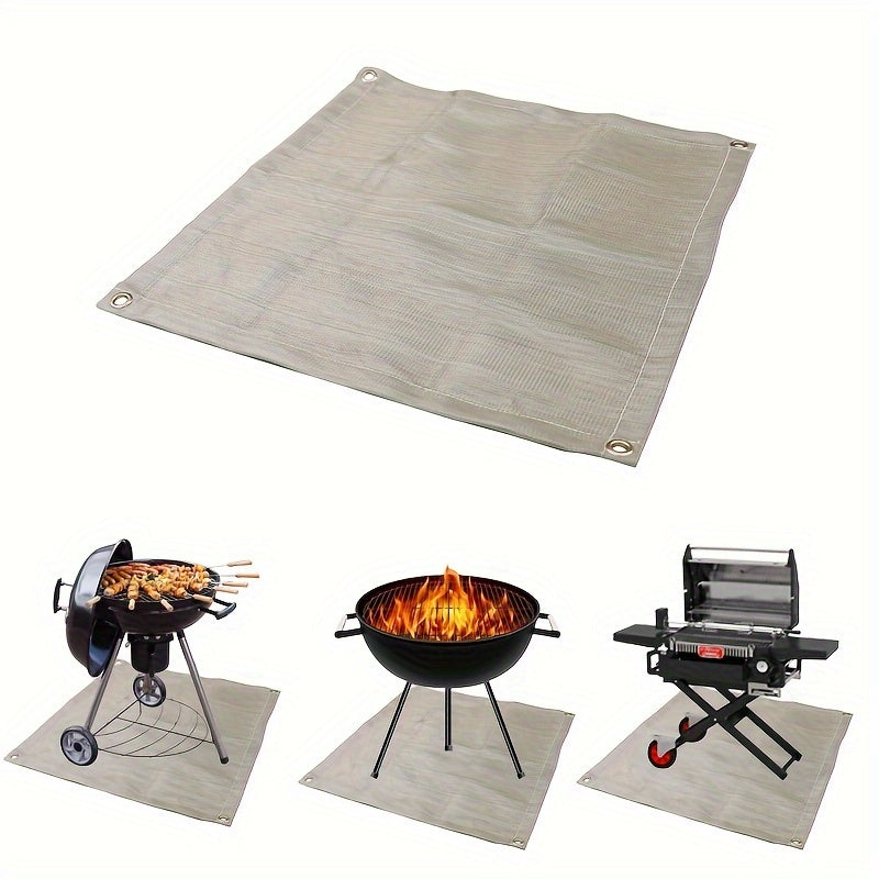 1 piece of Flame Retardant BBQ Mat that is portable, insulated, and reusable. Made from fiberglass, this mat is perfect for camping, fire pits, and outdoor barbecues. It is also anti-scald and acts as a protective carpet for your deck or patio. A