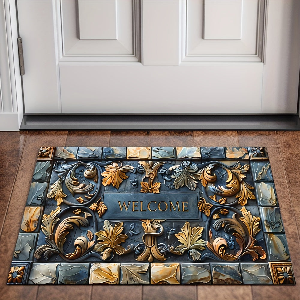 1 piece of 3D stone design welcome home doormat made of 100% polyester. It is machine washable, stain resistant, and has a non-slip rubber backing. This lightweight braided rectangular rug can be used indoors or outdoors, in the hallway, kitchen