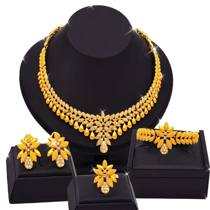 Zinc Alloy Jewelry Set inspired by Arabian and Urban Fashion - Includes Necklace, Bracelet, Earrings, and Ring; Features Crystal Embellished Droplet Design perfect for Bridal, Party, Engagement, Wedding occasions; Ideal Valentine's Day Gift for all