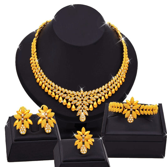 Zinc Alloy Jewelry Set inspired by Arabian and Urban Fashion - Includes Necklace, Bracelet, Earrings, and Ring; Features Crystal Embellished Droplet Design perfect for Bridal, Party, Engagement, Wedding occasions; Ideal Valentine's Day Gift for all