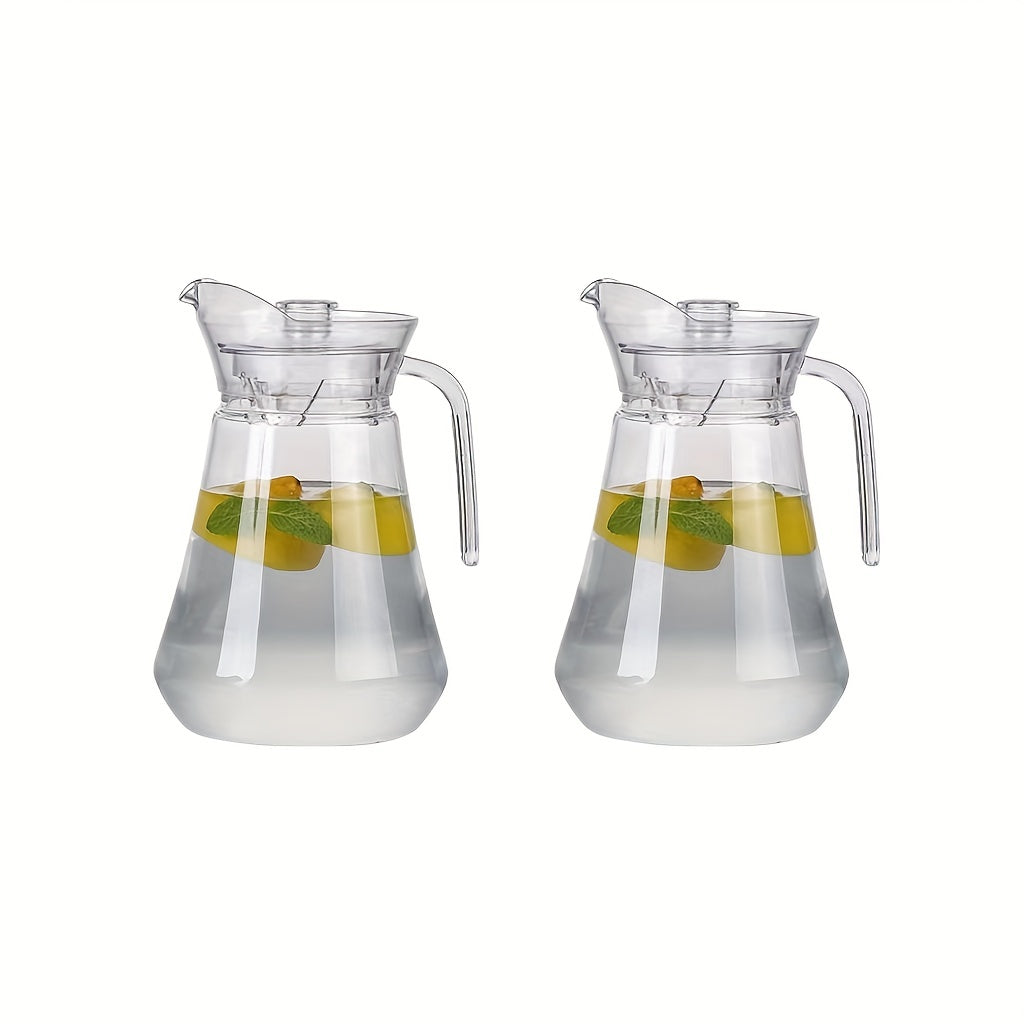 1 or 2 pieces of plastic pitcher with a lid, made of heat-resistant plastic for easy cleaning. This pitcher comes with a handle, suitable for both hot and cold beverages such as water, cold brew, iced tea, and juice. It can be used as a living room