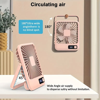 YITUMU Portable Desk Fan, 16.51 cm in size, that can be folded and adjusted to 180°. This personal table fan comes with a 1800mAh battery, offering 5 different speeds. It is USB rechargeable and perfect for use at home, office, or outdoors. Made of