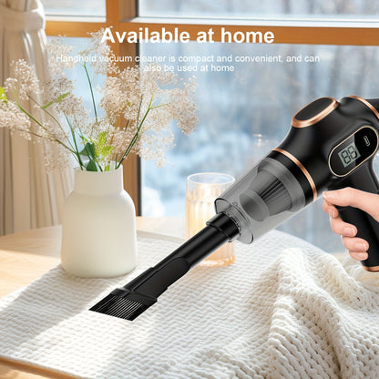 [Bestseller] belibuy Portable Rechargeable Car Vacuum Cleaner with Digital Display - Elegant Black & Rose Gold, Handheld, Cordless Dust Remover with Cyclone Suction, Includes Brush Blowing Head & Long Tube, USB Charging, Durable ABS Material, Cordless