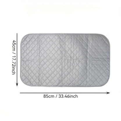 1 piece of a portable folding ironing mat with thick cotton padding, heat-resistant material, ideal for travel and dorm laundry. Non-electric tabletop pad suitable for dryers, washing machines, and all surfaces.