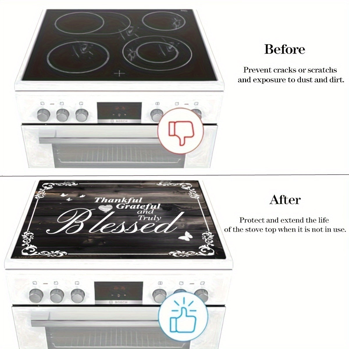 - Extra Large Stove Top Cover for Electric Stove, 28.5x20.5" (72.5x52cm) 
- Anti-Slip, Waterproof Mat for Glass Stove Top Protection
- Multipurpose Cooktop Cover Prevents Scratching and Damage
- Fits Flat Top Ovens and Washer Dryers