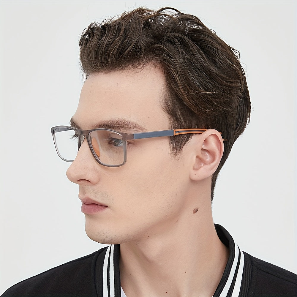 [Top Pick] GzHilovingL Sporty TR90 Reading Glasses - Lightweight, Blue Light Blocking, Stylish Smoky Gray Rectangular Frame with Orange Detail, Unisex Comfortable Fit, High Quality Optical Eyewear with Diopter Range up to +4.0, GZHILOVINGL