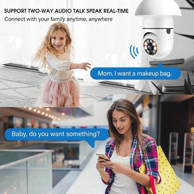 YIIOT Smart Light Bulb Security Camera offers a 360° Panoramic View and is compatible with E27 Connector. With WiFi connectivity, Motion Detection, Two-Way Audio, Indoor CCTV Surveillance, and Smartphone compatibility, it provides enhanced security