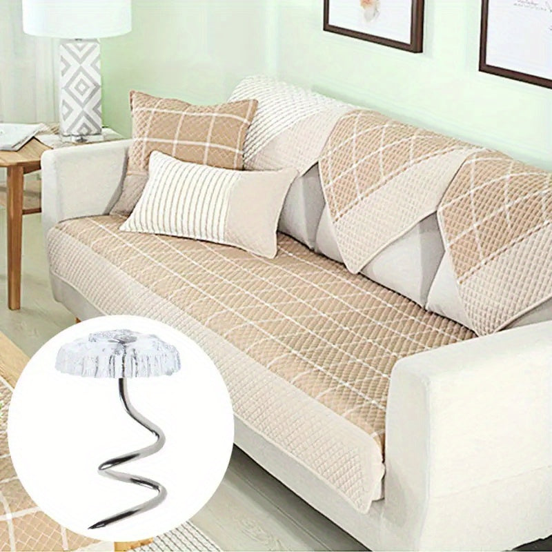 1 piece of an elegant transparent spiral twist clip that provides invisible safety grip for sofa and bed covers. This non-slip home art fastening solution is made of plastic material with no wooden components. Hand wash only.