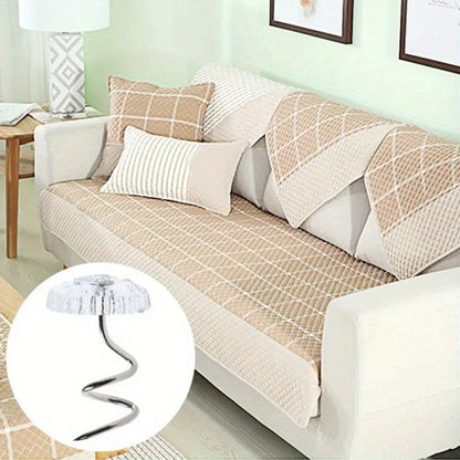 1 piece of an elegant transparent spiral twist clip that provides invisible safety grip for sofa and bed covers. This non-slip home art fastening solution is made of plastic material with no wooden components. Hand wash only.