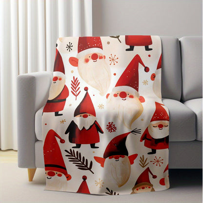 1 piece of Christmas Santa & Gnome Patterned Soft Warm Flannel Lightweight Plush Throw Blanket that is washable and multifunctional for use on the sofa, home, office, camping, and travel. This contemporary style blanket is durable and designed for