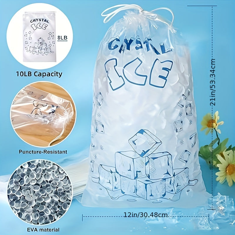 Set of 5 Reusable Crystal Ice Bags, Each Bag Holds 4.54KG, Durable and Leak-Proof Freezer Bags, BPA-Free with Drawstring, Ideal for Coolers, Home Kitchen, Restaurant Storage, and Party Use