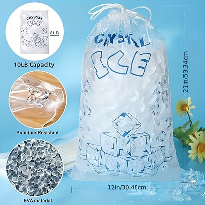 Set of 5 Reusable Crystal Ice Bags, Each Bag Holds 4.54KG, Durable and Leak-Proof Freezer Bags, BPA-Free with Drawstring, Ideal for Coolers, Home Kitchen, Restaurant Storage, and Party Use