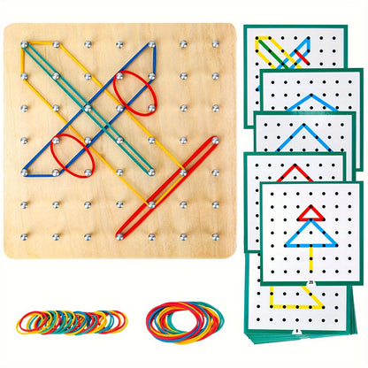 YIDIEMO Creative Thinking Geometric Board Set with Pattern Cards & Rubber Bands - Educational Wooden Stacking & Sorting Toy for Ages 3-6, Promoting Learning & Math Skills in Kids, Perfect Gift for Birthdays, Halloween & Christmas.