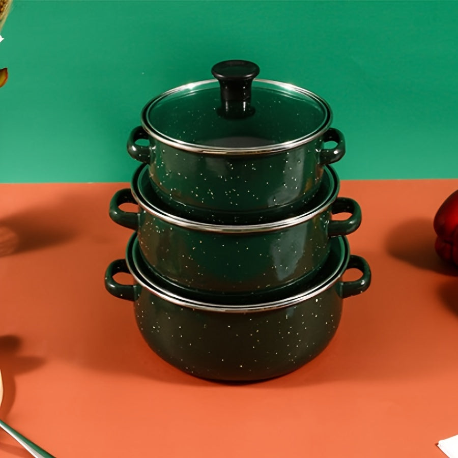 [Popular Choice] Enamel Cookware Set includes 1 versatile non-stick soup & stew pot. Easy to clean and compatible with gas stoves, making it ideal for Halloween use at home or in restaurants. This set makes a festive gift and does not require electricity