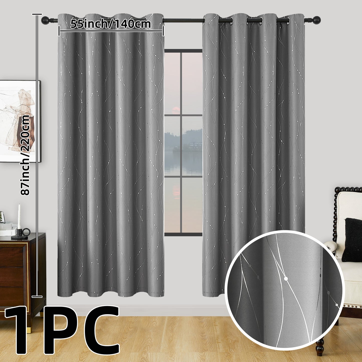 1 piece of geometric pattern curtain with heat insulating properties, featuring an oil print design for blackout purposes. This curtain has grommet top details and is suitable for home decor in the bedroom, living room, office, and study room.