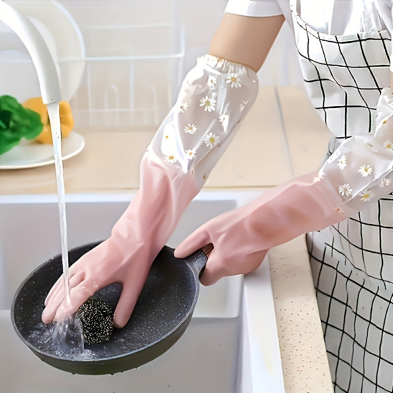 - Keep your hands dry with 1 Pair of Long-Sleeve Waterproof PVC Cleaning Gloves - Perfect for Kitchen, Dishwashing, and Laundry Tasks - Non-Slip and Durable for all your Household Chores - Alcohol-Free Essential for Your Home