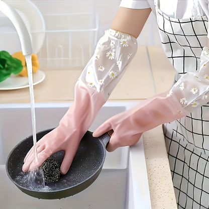 - Keep your hands dry with 1 Pair of Long-Sleeve Waterproof PVC Cleaning Gloves - Perfect for Kitchen, Dishwashing, and Laundry Tasks - Non-Slip and Durable for all your Household Chores - Alcohol-Free Essential for Your Home