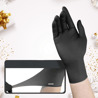 1 pack containing 20 black nitrile gloves, suitable for use in food preparation, beauty treatments, kitchen cooking, dishwashing, and massage. These gloves are waterproof, oil resistant, durable, and can be used for cleaning, party decorations, and