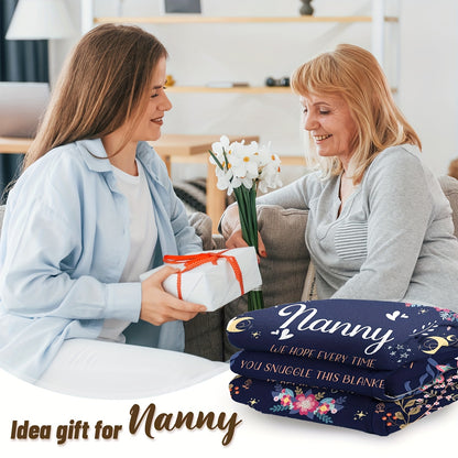 1 piece Nanny Gift Throw Blanket - Modern Floral Design, Easy to Clean in Washing Machine, Year-Round Use Knitted Polyester, Versatile and Comfortable Throw for Couch, Perfect for Birthday, Mother's Day, Christmas