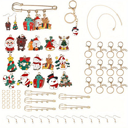 ZJ Zhijia Jewelry presents the Christmas Collection featuring a set of 90pcs cute cartoon themed alloy enamel pins and charms. Perfect for DIY craft supplies for cosplay, party decorations, keychains, earrings, and necklaces. This festive accessories kit