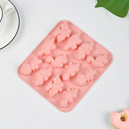 1 piece of Dinosaur Cake Mold, made from 3D Silicone and featuring 12 cavities for pudding and chocolate molding. Perfect for DIY cake decorating and a must-have baking tool in any kitchen.