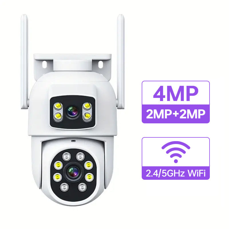 ZHXINSD Dual Lens WiFi Security Camera offers 360° View Color Night Vision, Motion Detection, Two-Way Audio, Smartphone Compatibility, USB Powered, 2.4/5G Wireless, Made of ABS Material, No Battery Needed - Ideal for Home Surveillance CCTV.